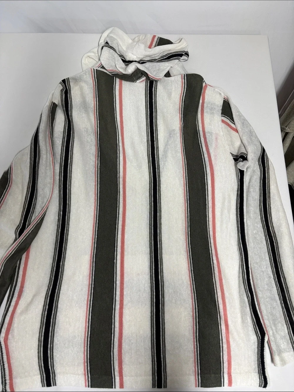 360 Sweater 100% Linen Striped Baja Hoodie Pullover Women’s S